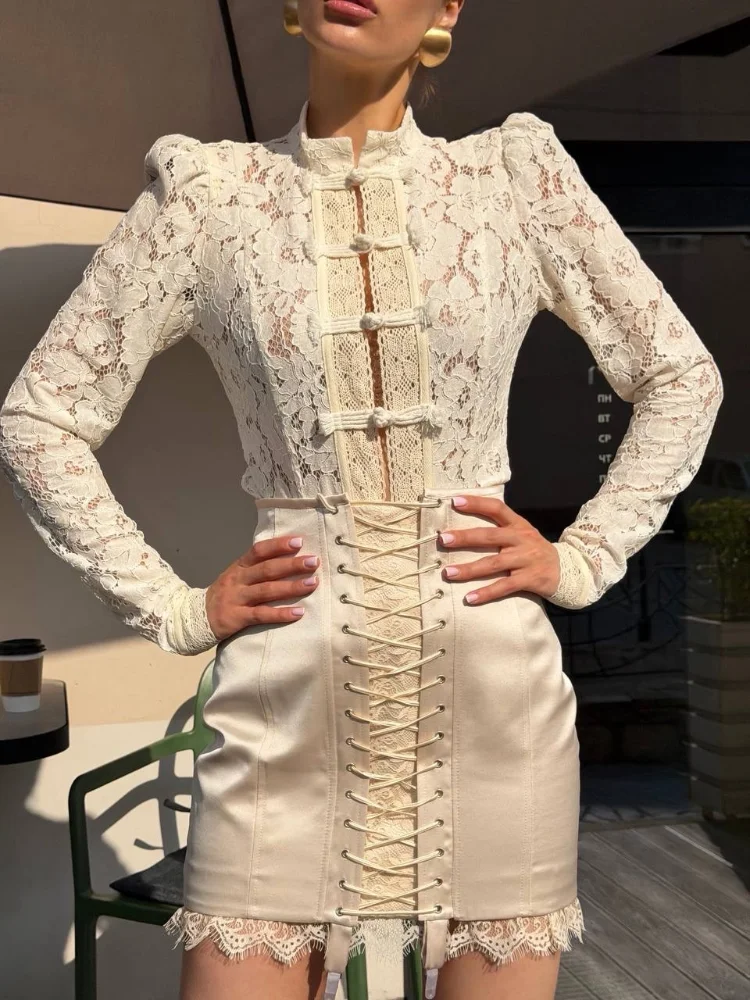 Solid Lady Skirt Lace Up Sleeveless Backless Spaghetti Strap Female Mini Skirt Elegant Women Party Bottom 2026 New