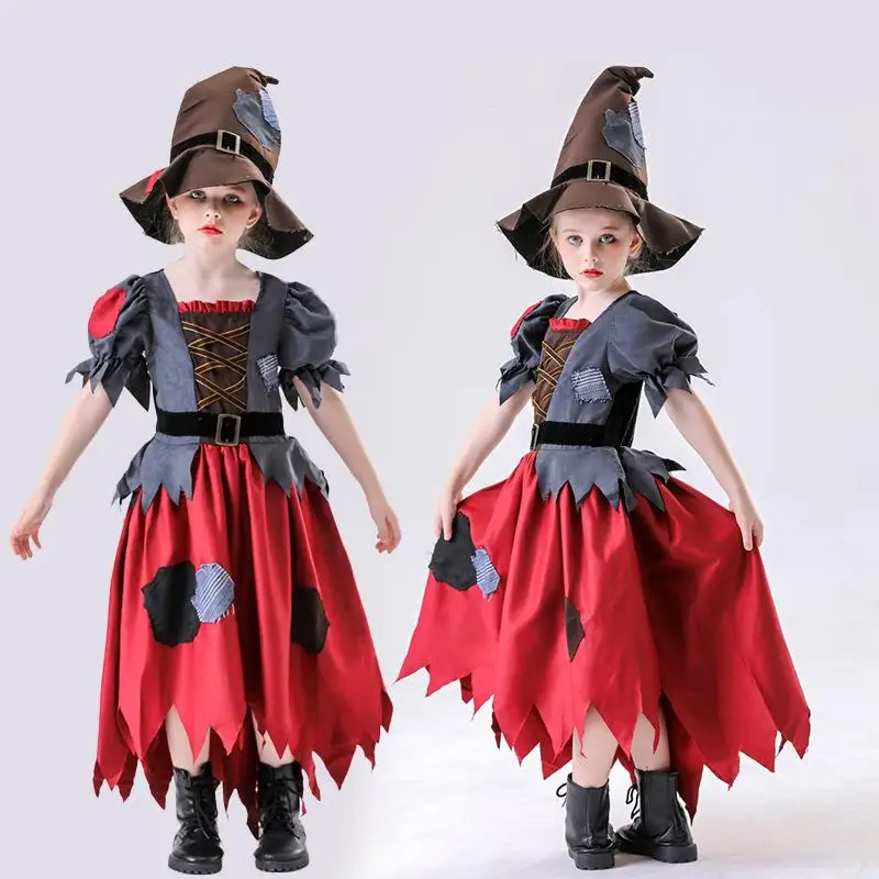 loween  Witch Children's COS Bla Red Dr Witch Costume Par Masquerade Women's Traditional Ethnic Stage Costume