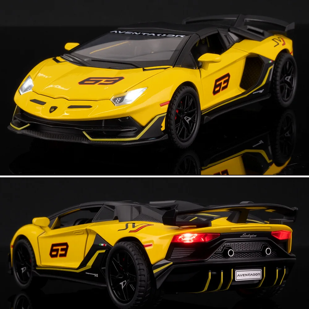 1:32 アヴェンタドール SVJ 63 スポーツカー ダイキャストメタル合金モデルカー サウンドライト プルバック コレクション キッズトイ ギフト