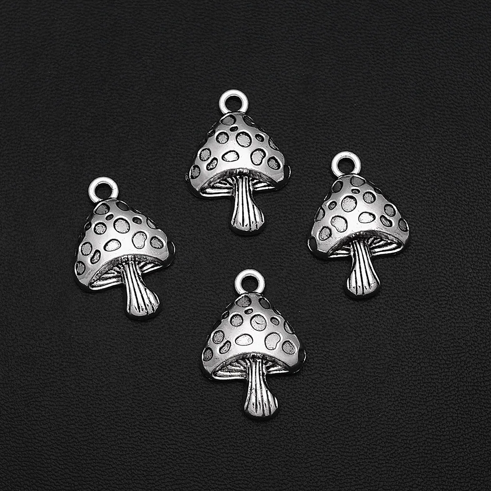 10pcs/Lot 17x25mm Antique Silver Plated Mushroom Charms Food Forest Pendant For DIY Keychain Jewelry Making Supplies Accessories