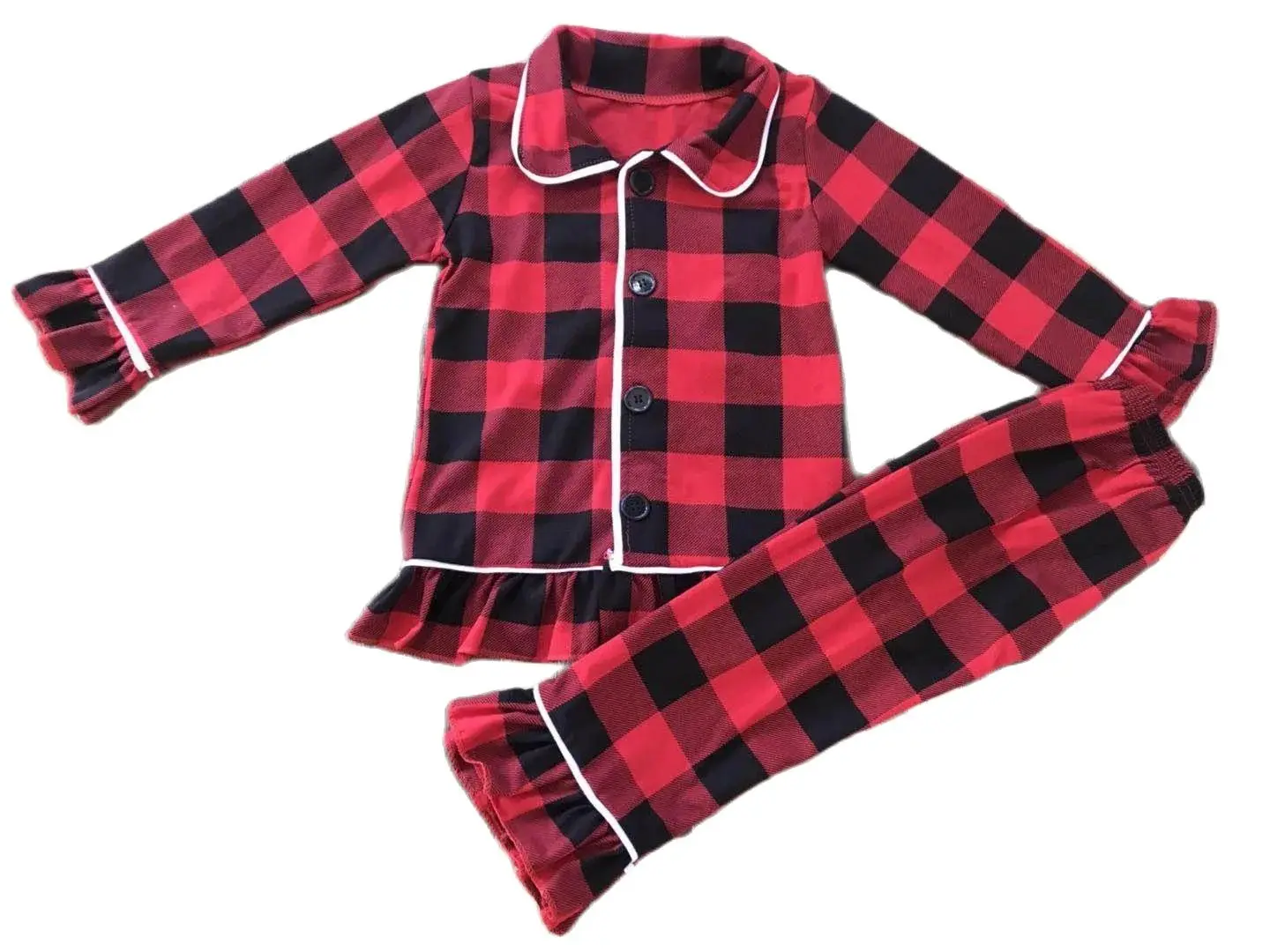 Girls  Red plaid lace Pajama Set for Kids Cotton Autumn  baby Elastic waist  0-16 years old long  pajamas