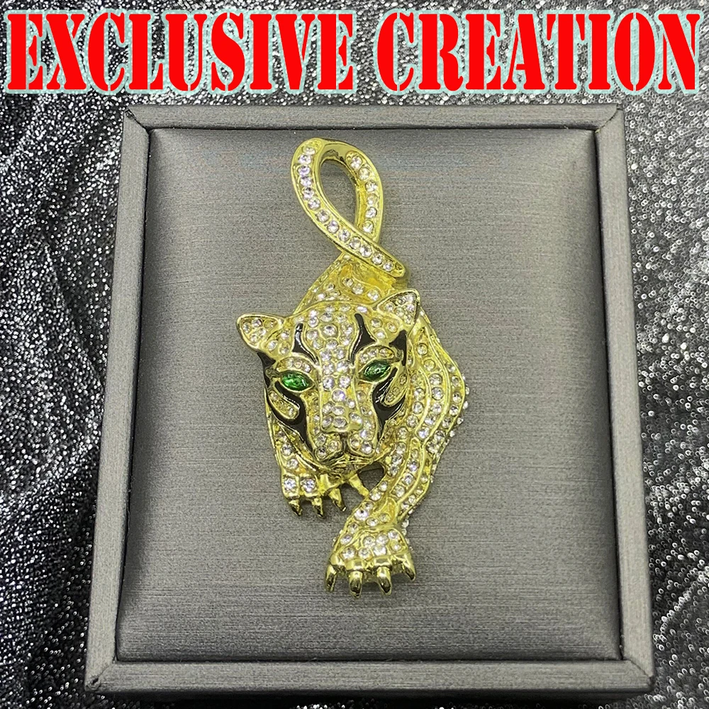 Luxury custom hip-hop Cuban necklace with diamond inlaid domineering tiger pendant, hand plated 18K gold, exquisite decoration