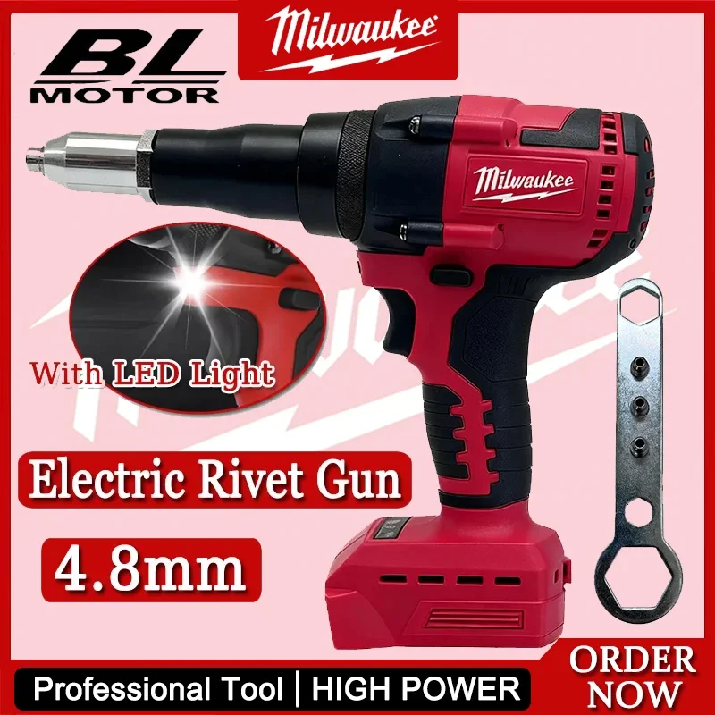 Milwaukee 4.8MM Electric Riveter Gun Cordless Brushless Rivet Gun Automatic Riveter Tool With LED Light For 18V 20V Battery