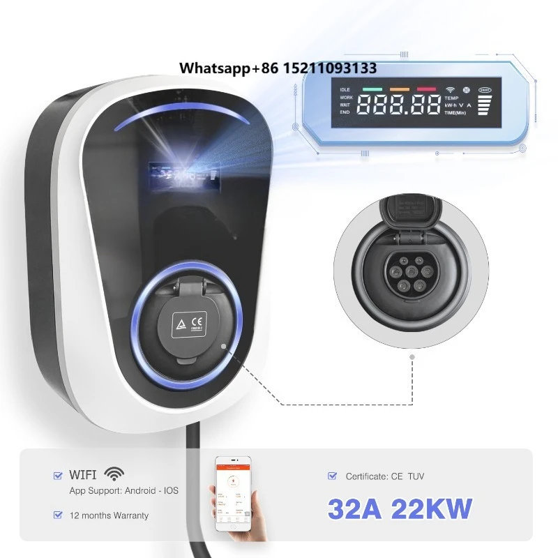 32A 22kw Smart Wifi Fast Ev Charging Station Level 3 Ev Charger with Type 2 EV Socket