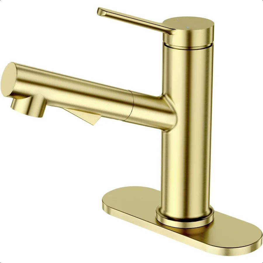 

Single Hole Bathroom Faucet Brushed GoldPull Out Bathroom Faucet One Handle Basin Faucets Swivel Spout Laundry Sink Faucet with