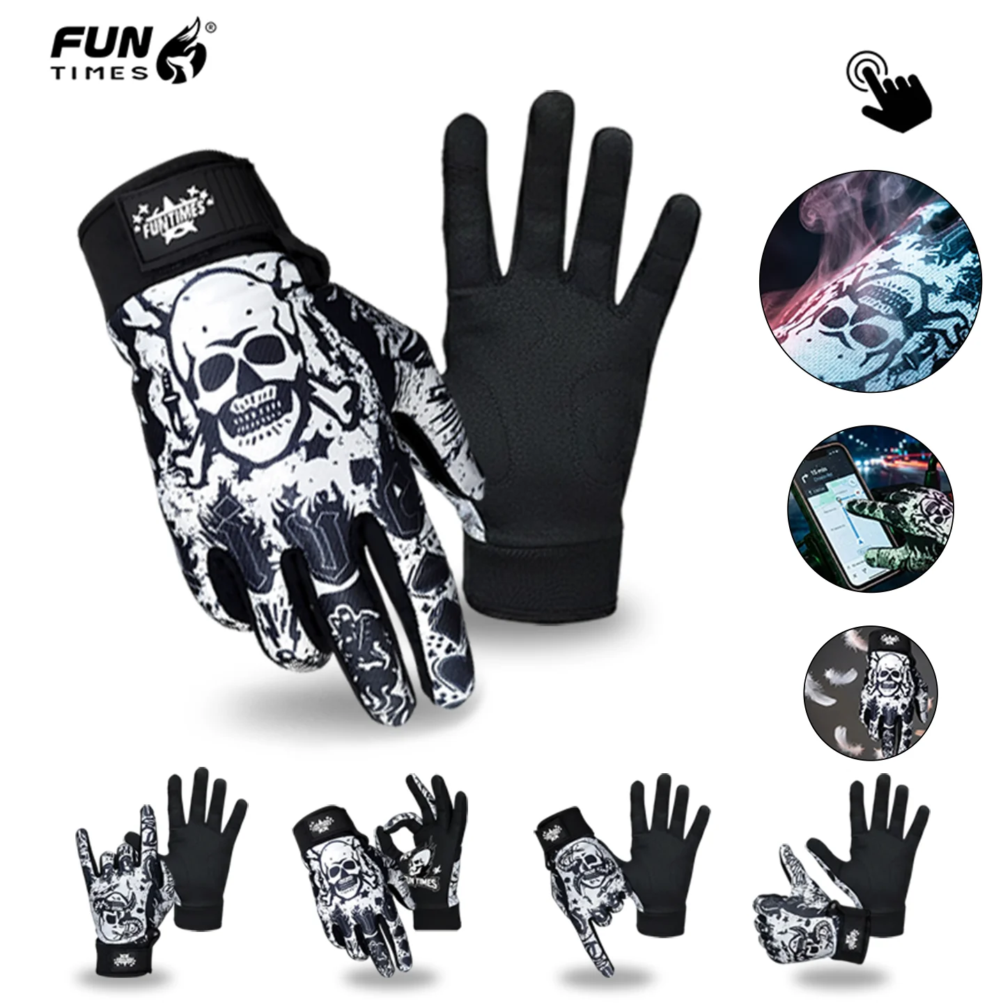 FUNTIMES Motorcycle Full-Finger Gloves: Trendy Bright Blue with Red Stripes, Combining Sporty and Fashionable Style for Men