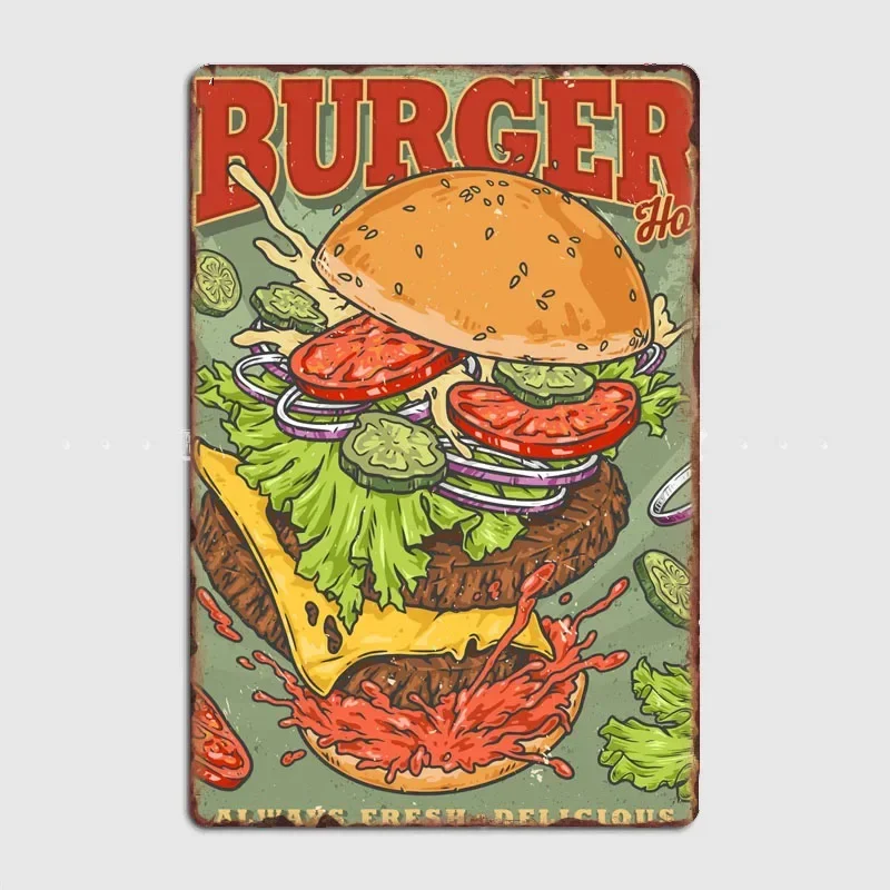 

Beef Burger Menu Vintage Metal Sign Poster Garage Living Room Decor Sign Cinema Living Custom Tin Vintage Home Decoration Wall