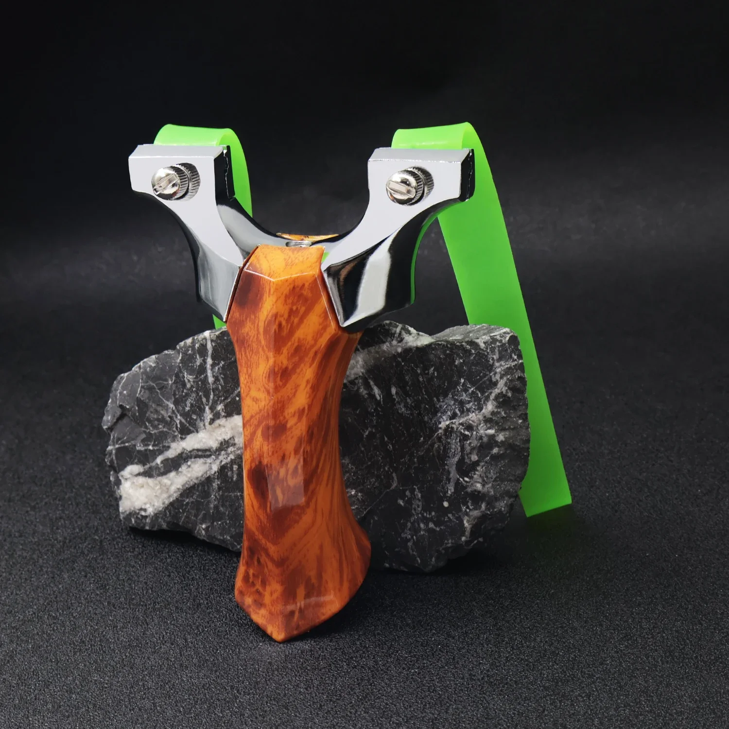 Aluminum Alloy Slingshot Wood Grain & Iridescent Handle High Precision Outdoor Shooting Catapult 2 Colors Available