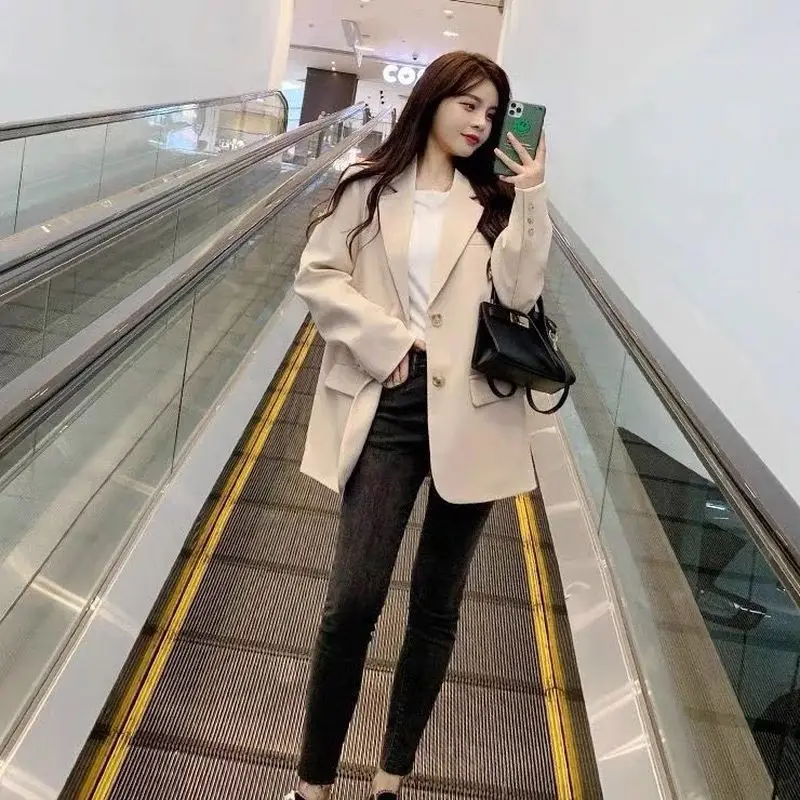 Insozkdg Frühling Herbst Frauen Anzug Büro Dame Langarm Loose Fit Jacke weibliche Mode Blazer Frauen Eleganz Pendeln Top