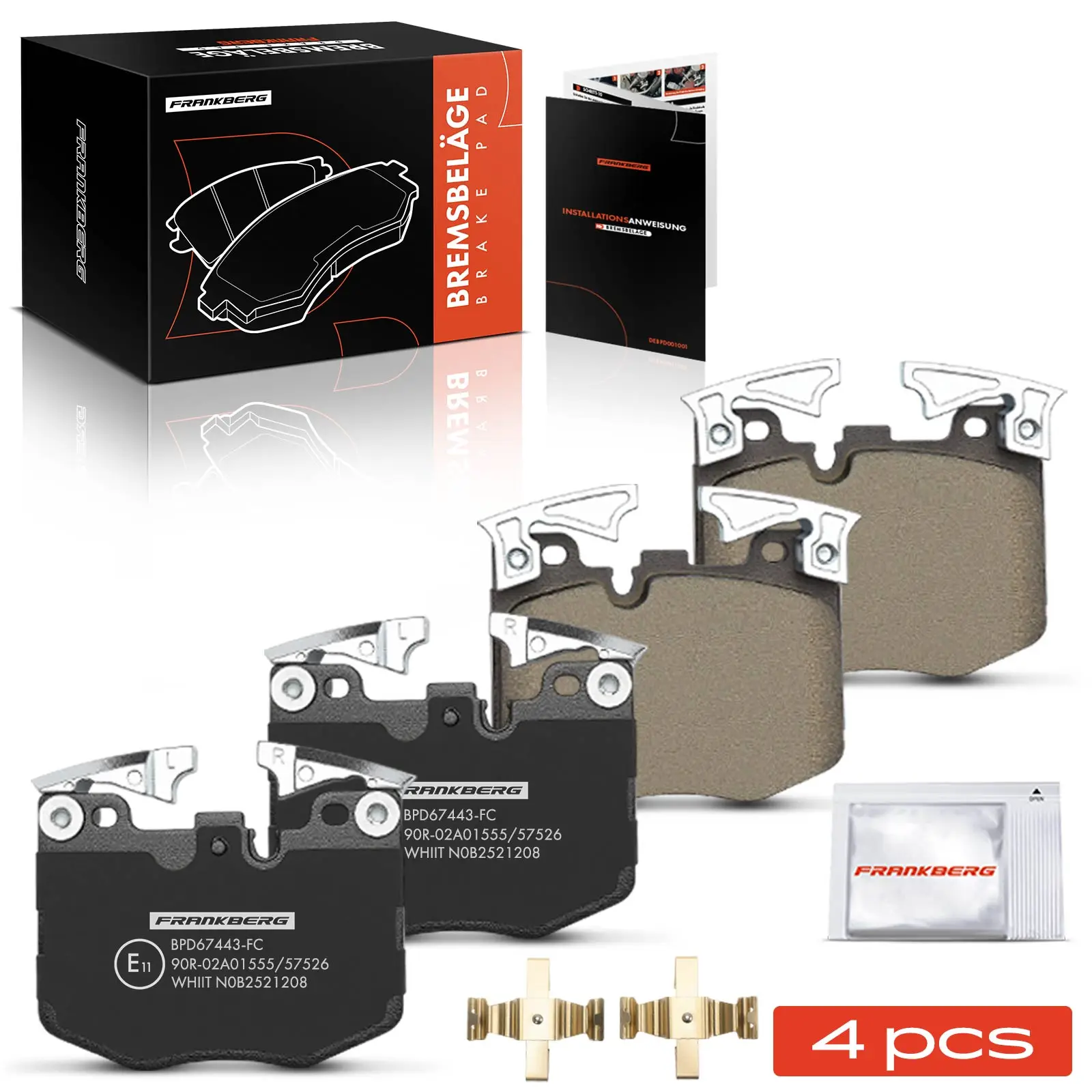 Plaquettes de frein avant Frankberg 4x, gauche et droite, pour BMW Série 3 G20, Série 5 G30, Série 7 G11, X3, X4, X5 ; Numéros de pièces 34116889570, 34116880734, 34116874430