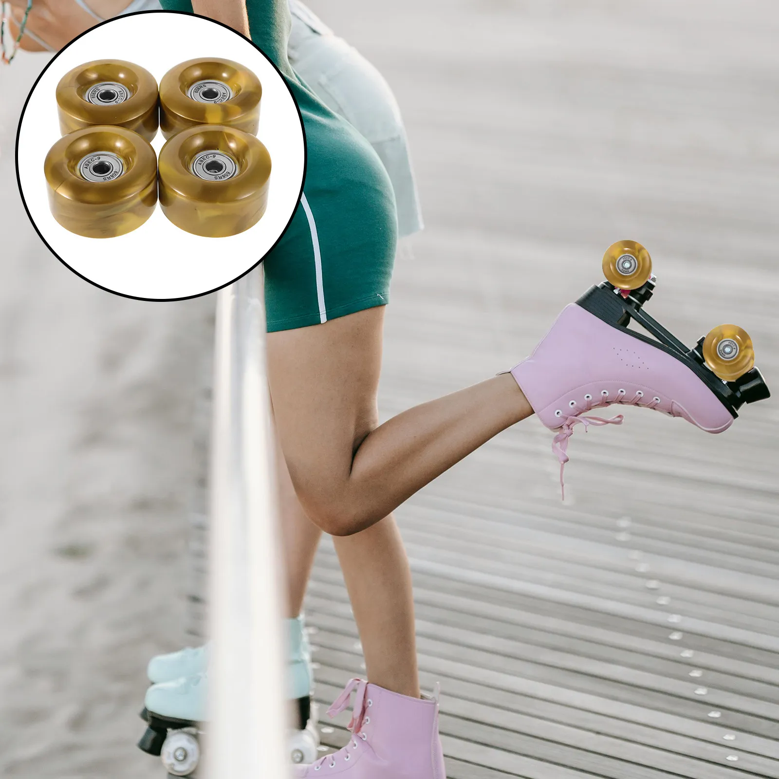 

4Pcs Dual Color Roller Skate Wheels High Elasticity 82A Hardness Quad Skate Replacements for Indoor Outdoor Skating Training