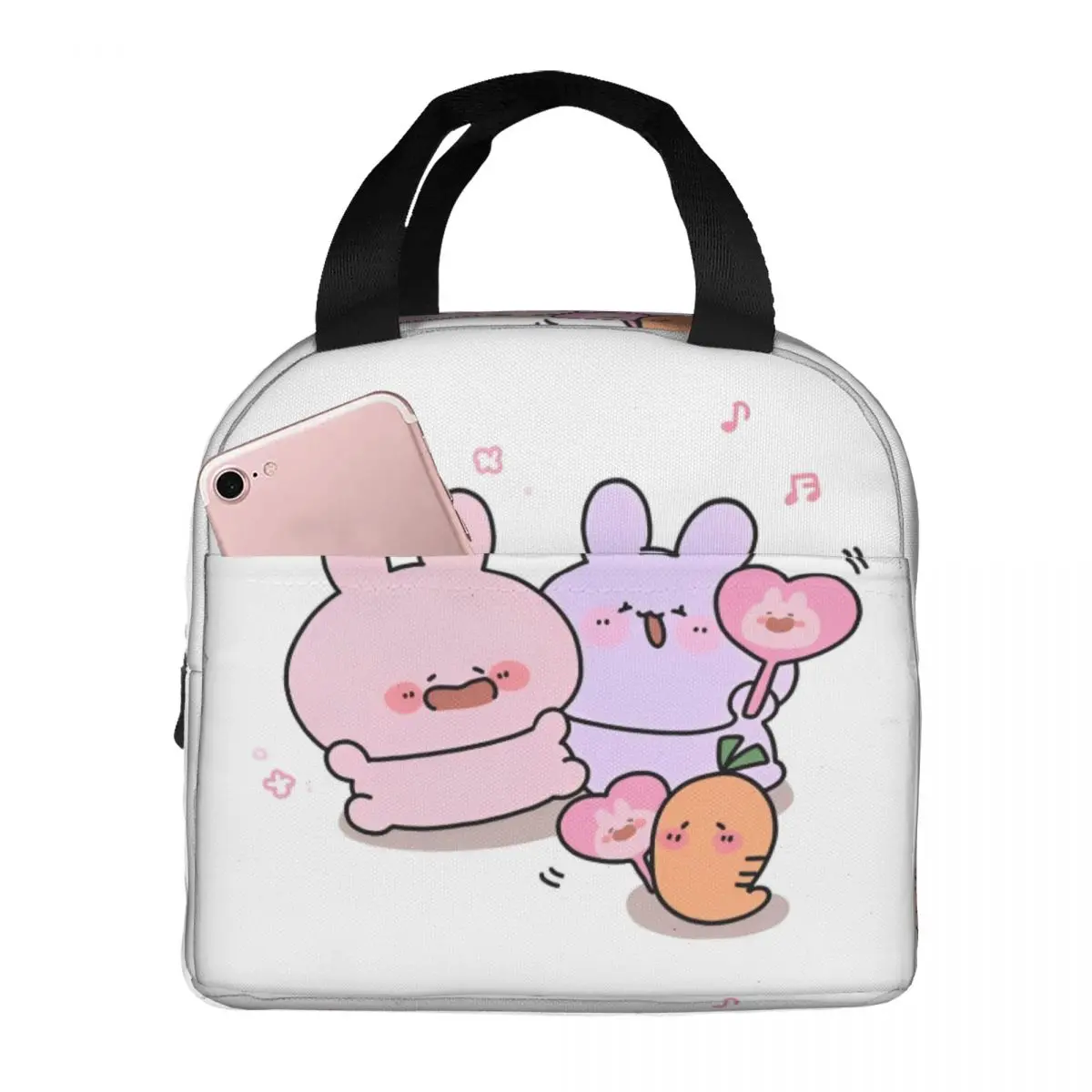 Asamimichaan Asleep Cartoon Insulated Lunch Bag Cooler Bag Reusable Kawaii Asamimi Portable Tote Lunch Box Girl Boy School