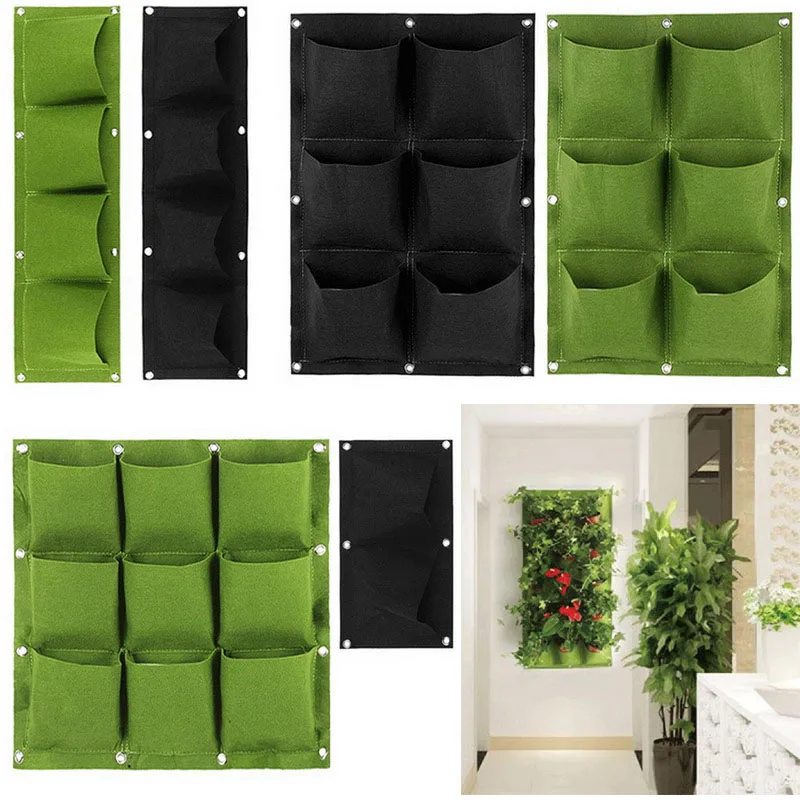 Green Hanging fabric 2 3 4 6 9 Pockets Vertical Garden gow bags pot Plant flower Wall Planting Planter veg yard tools Supplies t