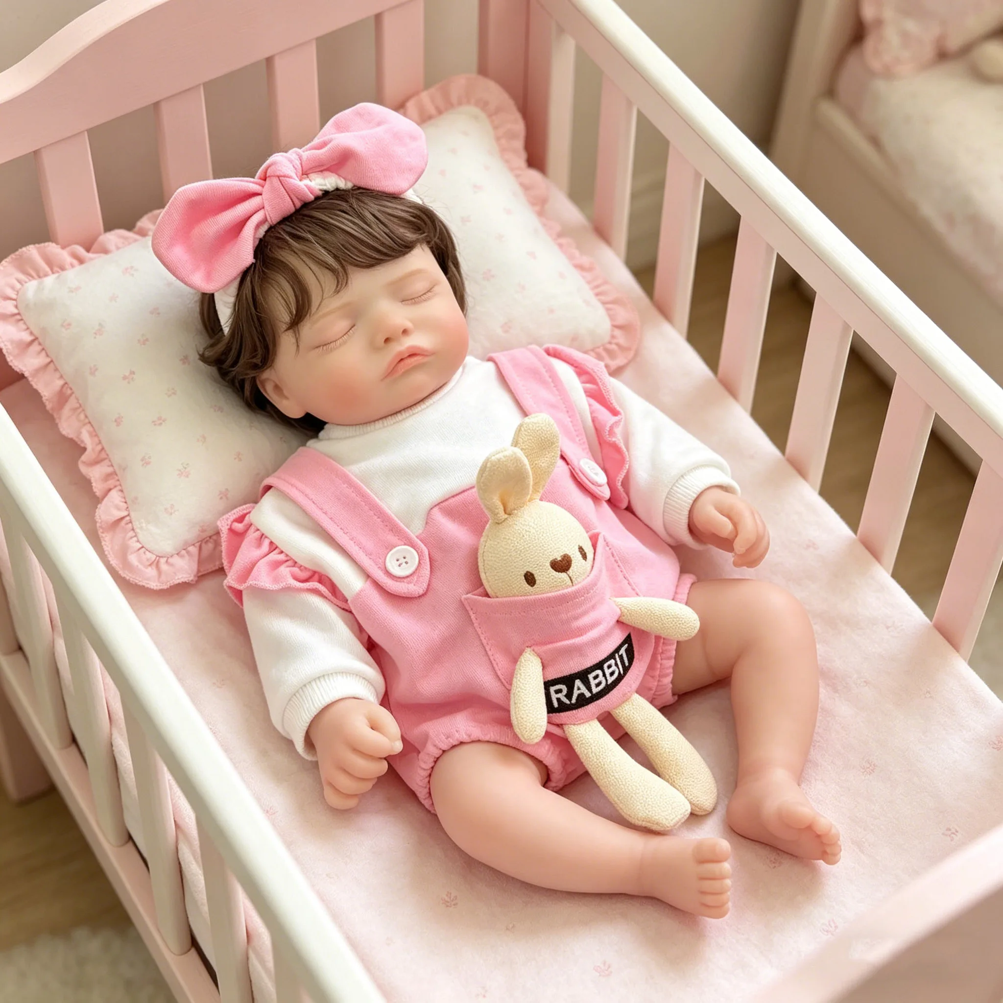 

18'' Soft Cloth Body/Full Viny Body Rosalie Sleeping Reborn Doll Hand Rooted Hair Multiple Layers Painting 3D Skin Visible Veins