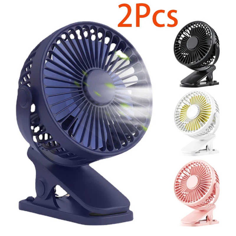 2Pcs Mini Quiet Fan With Strong Wind Operation For Home Office Car Outdoor Travel