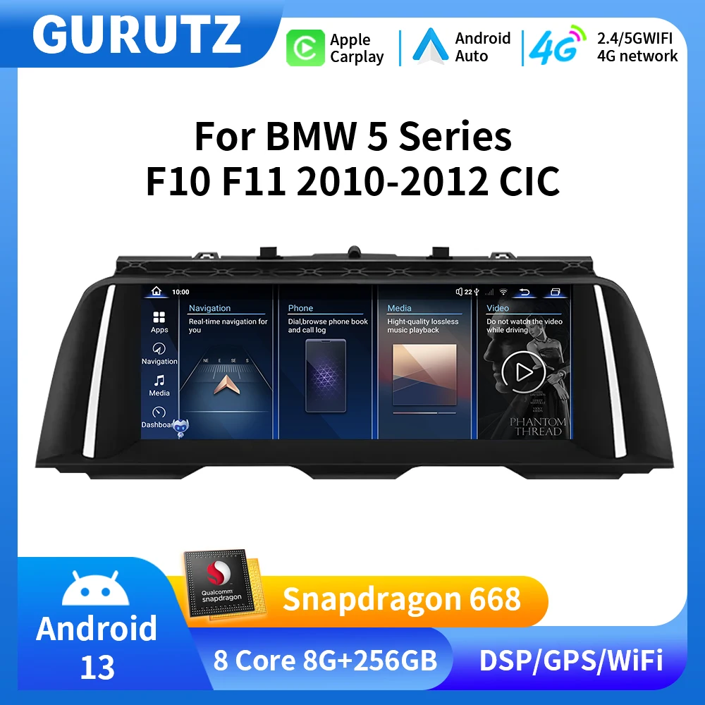 

Автомобильный радиоприемник Android 13 для BMW 5 серии F10 F11 2010-2012 CIC система 12,3 ''Автомобильный мультимедийный видеопроигрыватель 4G Carplay GPS навигация