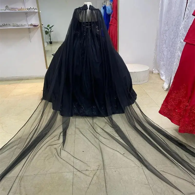 Customized Black Trendy Off the Shoulder Quinceanera Dress for Lady Polka Dot Appliques Cloak Pageant Gowns 15 Anos Vestido