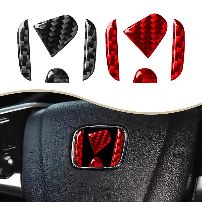 Carbon Fiber Stickers Car Emblem Steering Wheel Decals For Honda Civic Accord CRV Odyssey City 2015 2016 - 2022 Auto Accessories