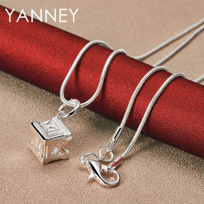 

925 Sterling Silver 16-30 Inches Fine Cube Necklace For Women Men Fashion Charm Wedding Jewelry Party Favors