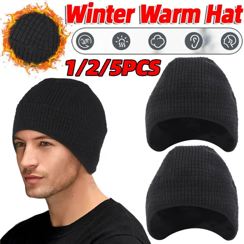 

1/2/5PCS Winter Helmet Liner Skull Cap Warm Cycling Cap Fleece Running Hat Thermal Beanie for Men Outdoor Hiking Skiing Riding