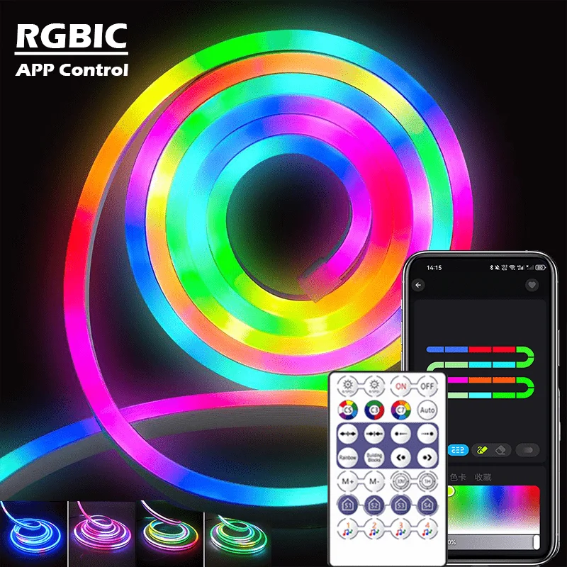 Smart Flexible RGBIC Neon LED Rope Light Gaming Light Neon Lights Dreamcolor Neon LED Light Strip, RGB+IC LED Rope Light With