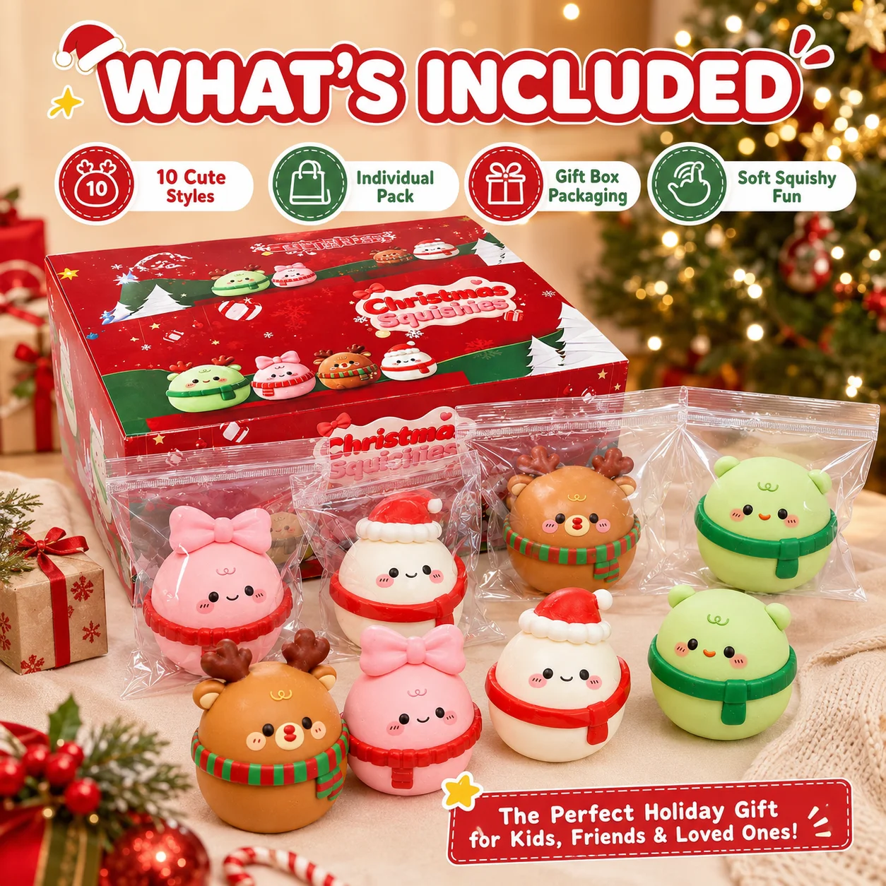 2026 New Cute Christmas Daifuku Stress Relief Toys Kawaii Slow Rising Steamed Stuffed Bun Squeeze Fidget Toy Christmas Gifts