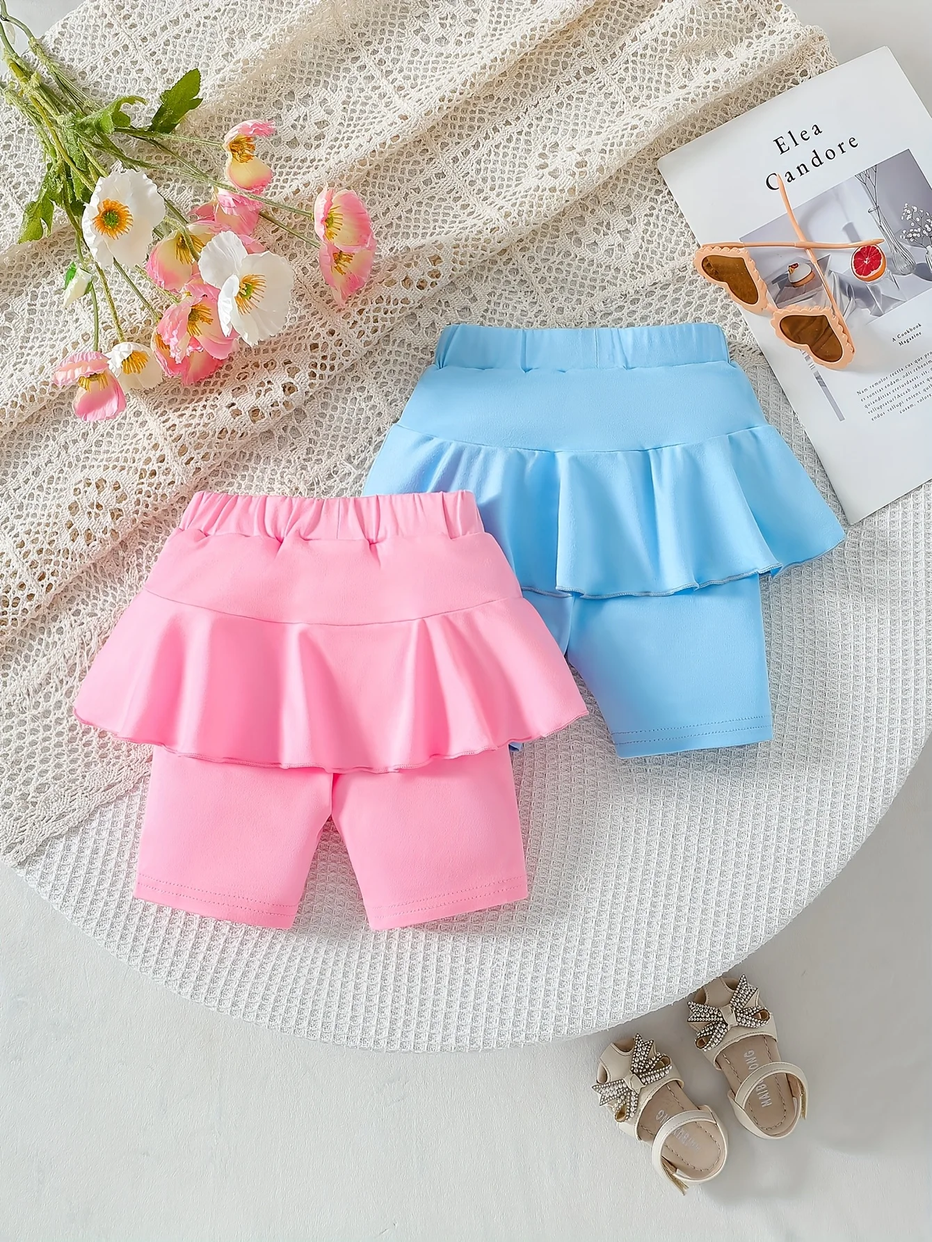 

Girls' Summer Solid Color 2-Pack Skorts, Fake Two-Piece, Comfy Cute, Perfect for Daily Outings, School & Gifts