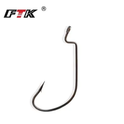 FTK 50PCS High Carbon Steel Offset Fishing Hook Soft Worm Lure Fishhook 5/0-2# Barbed Crank Jig Hooks With Ring