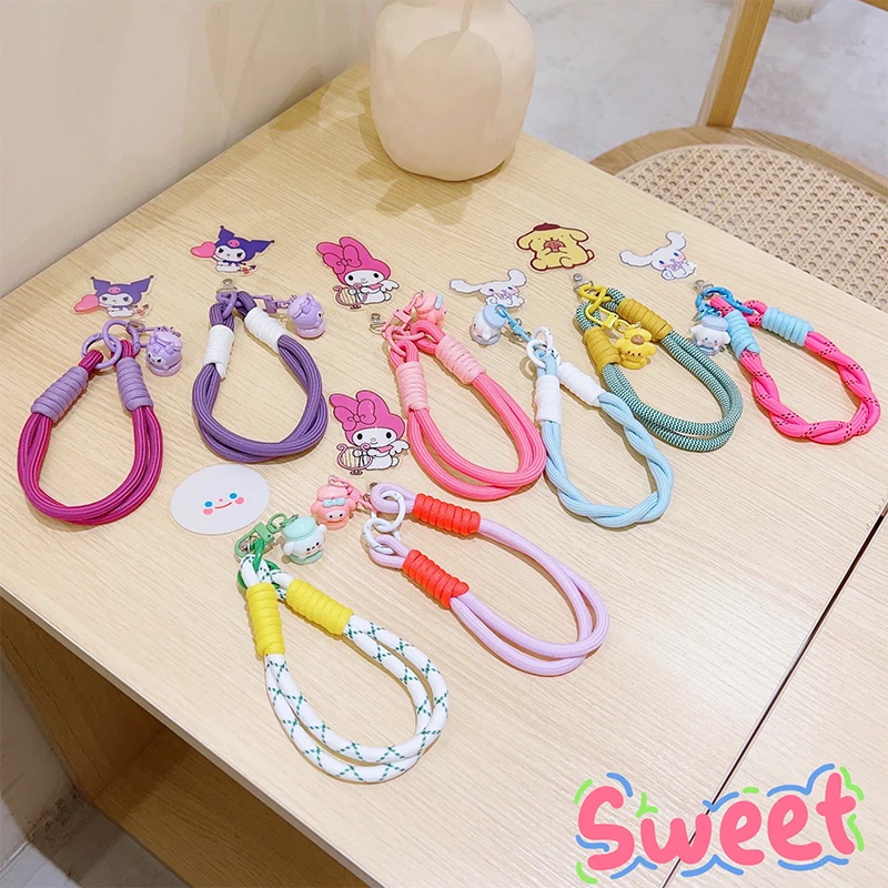 Creative Color Woven Mobile Phone Lanyard Cartoon Short Wrist Lanyard Anti Loss Card Strip  Sanrio Universal Phone Case Strap