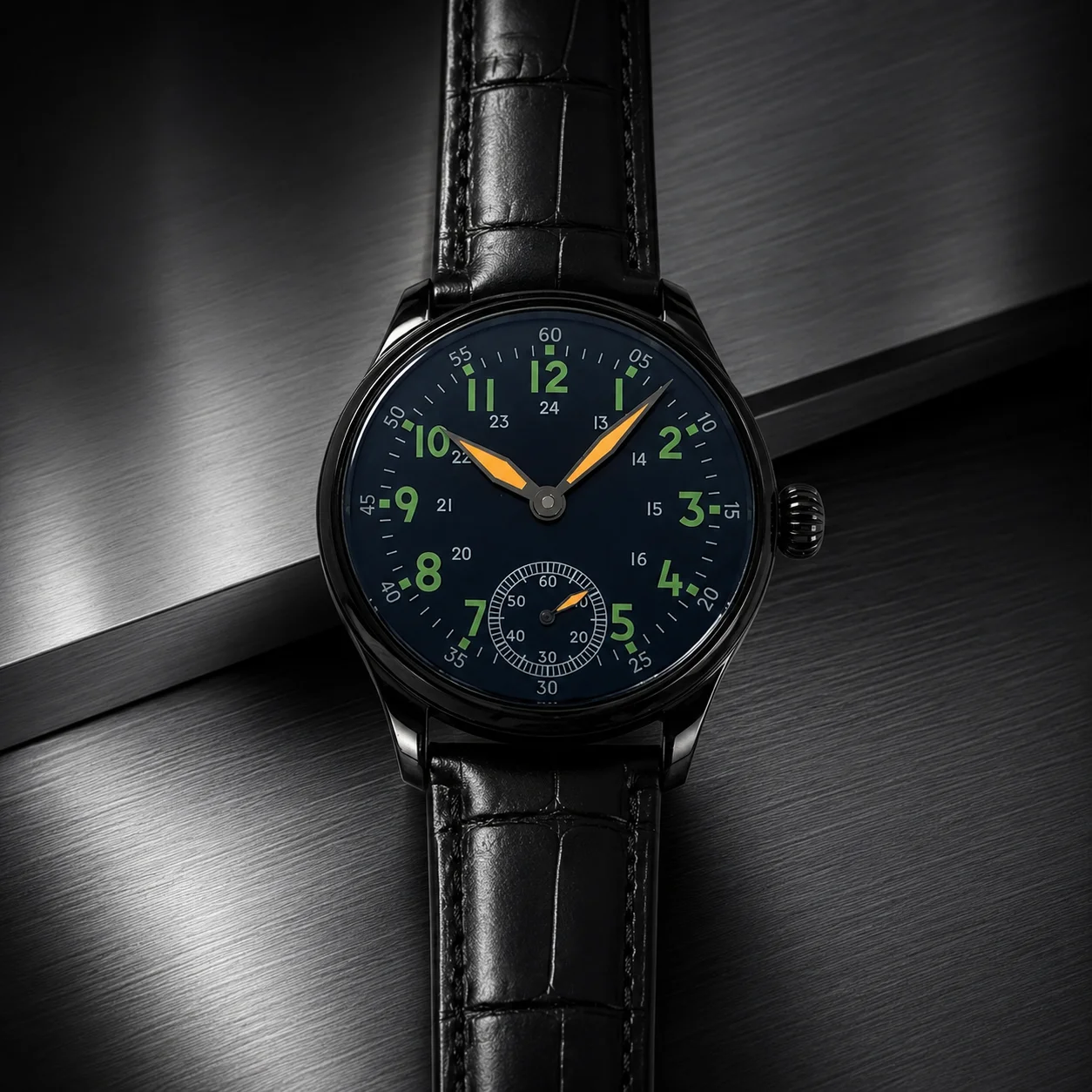 SEAKOSS 41mm Pilot Watch Men Mechanical Manual Winding Watch Style Luminous Night Dial Custom Personalized Leather Wristwatch