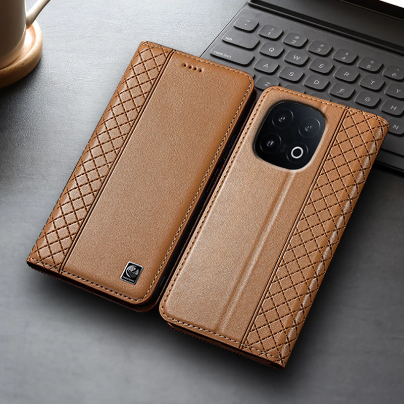 

Napa Inner Grid Genuine Leather Flip Case For iQOO 3 5 7 8 9 10 11 11S 12 13 Pro Phone Cover Card Cases Scratch Proof