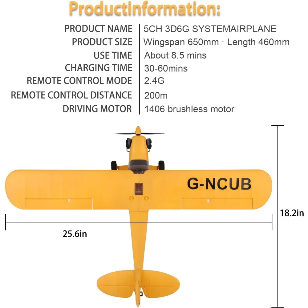 5 Channel 3D/6G RC Airplane with Brushless Motor, CKYSCHN WLtoys A160 J3 Model, Including 2 Batteries and 2.4G Remote Control