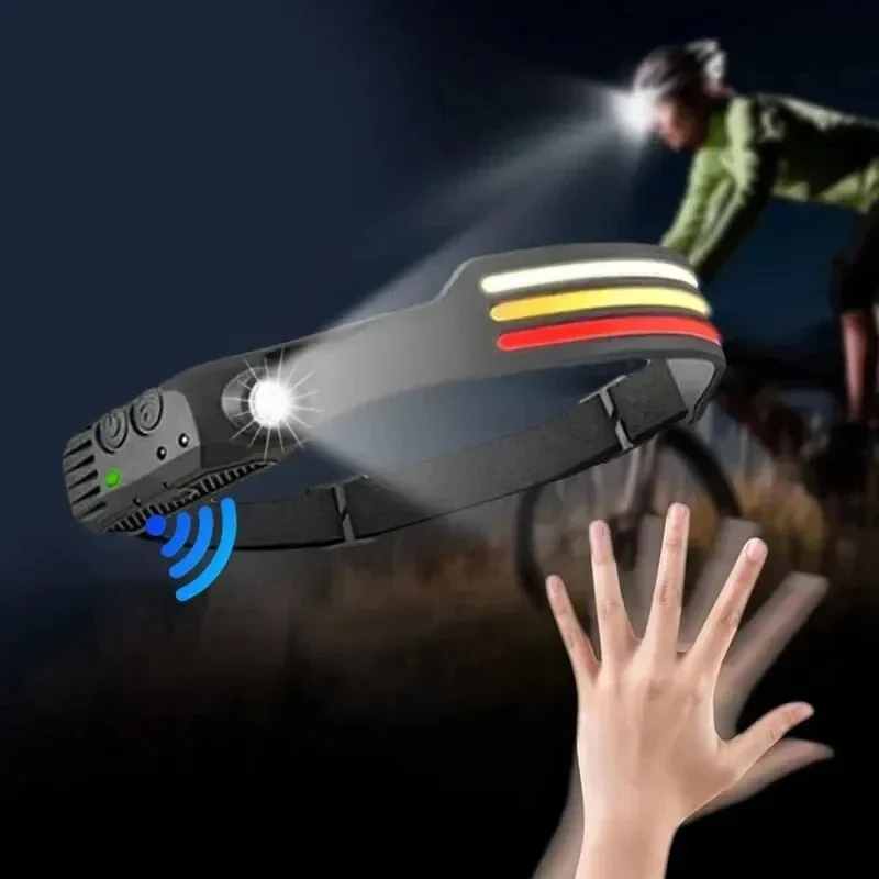 Portable LED Sensor Headlamp XPE+COB Flashlight USB Rechargeable Waterproof Head Torch Fishing Camping Search Light Headlight