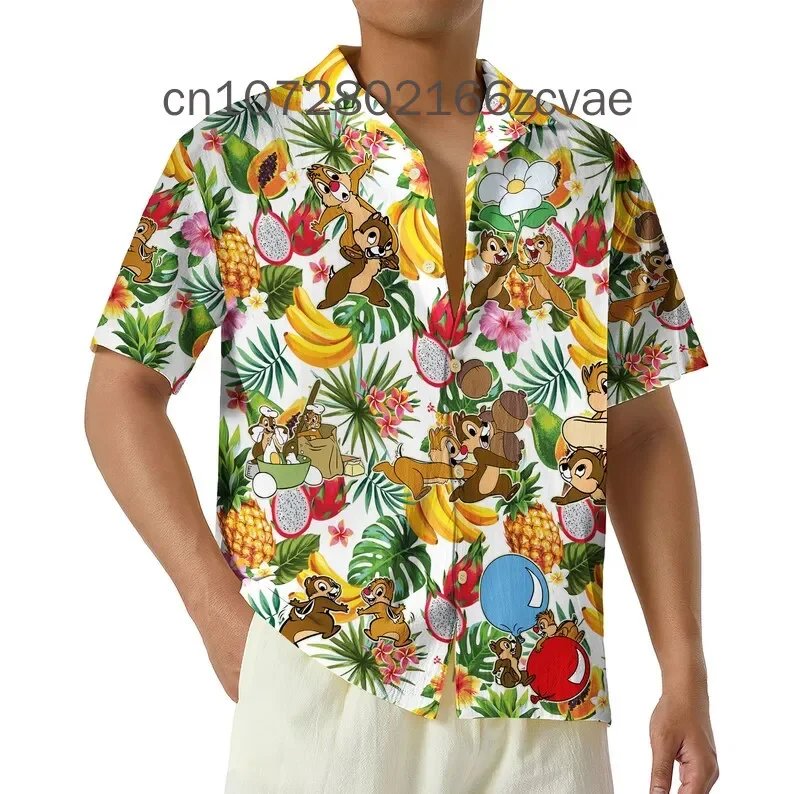 2024 Chip N Dale Tropical Hawaiian Fashion Summer Short Sleeve Shirt Disney Chip And Dale Hawaiian Shirt Beach Button Down Shirt