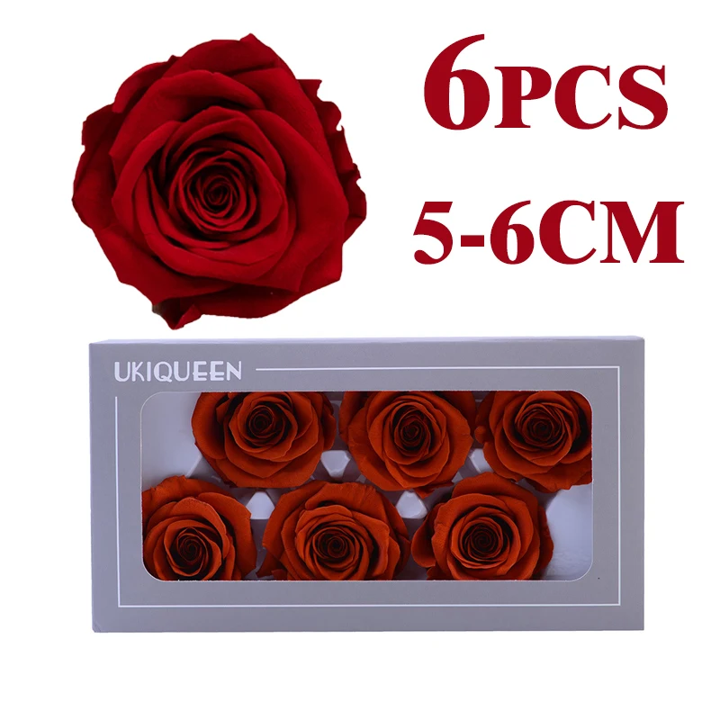 

6pcs Preserved Rose 5-6cm Home Supplies Country Party Accessories Artificial Flower Decoration Preserved Roses in Box Tv Table