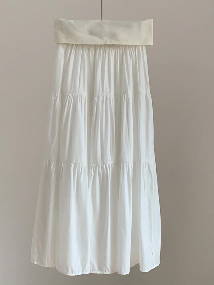 

Women Vintage High Waist Elastic Patchwork A-line Chiffon Skirts Chic Long Skirts for Student White Black Spring Summer New 2024