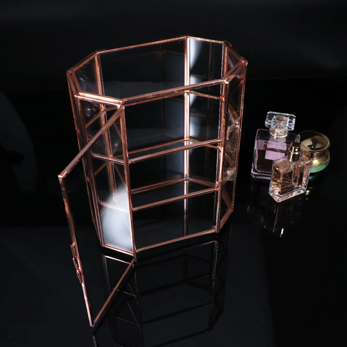 

Three Layer Glass Jewelry Box Vintage Style Jewelry Organizer Storage Display Case for Earrings Necklaces Bracelets Accessories