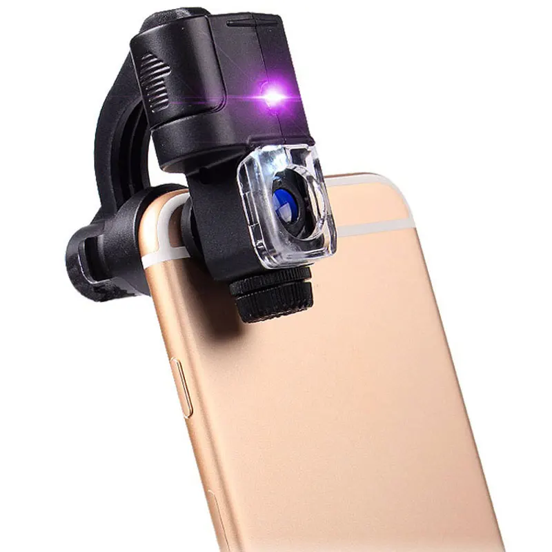 Universal Portable 90X LED Light Illuminant Identification Magnifier UV Light Loupe Pocket Clip Microscope for Smart Phone