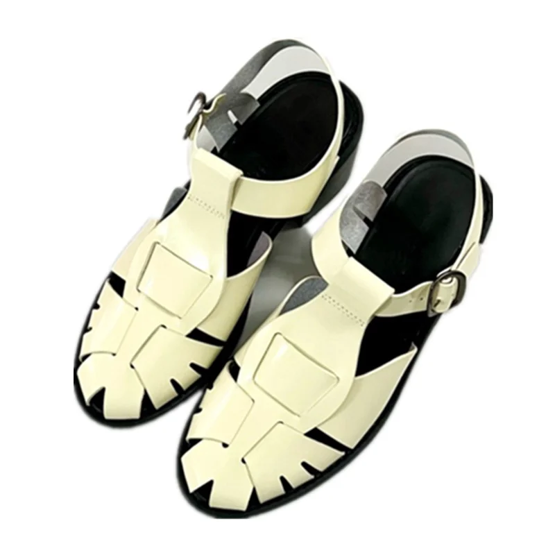 

Withered Minimalist Women's Shoes British Retro Roman Sandals Cowhide Handmade Hollowed Summer High-heeled Sandals Women