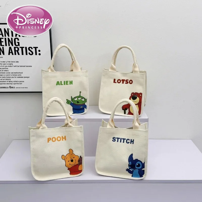 Disney 2024 New Cartoon Stitch Cute Canvas Bag Work Commuting Lunch Bag Student Bringing Meal Tote Bag Multi-Purpose Mummy Bag