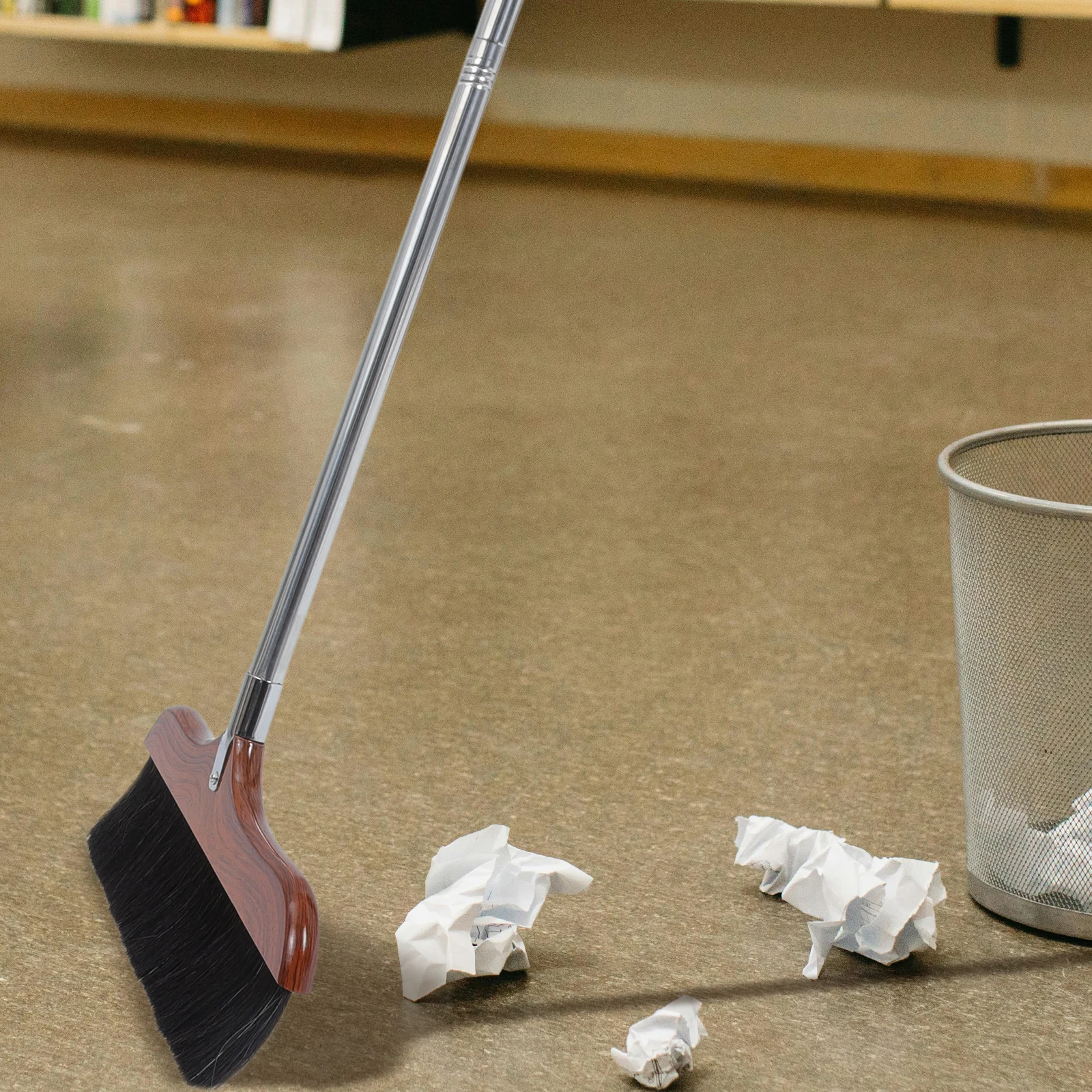 

Anti Static Dust Removal Brush Red Wood Handle Stainless Steel Hair Push Broom Floor Scraper Long Handle Cleaning