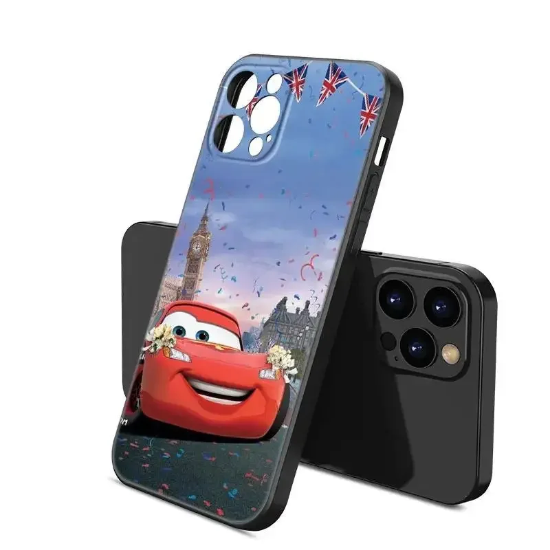 Applicable mobile phone iPhone13 Pro 15 13mini mobile phone case Cartoon Lightning McQueen black silicone mobile phone case