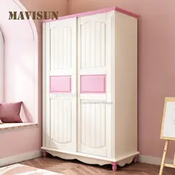 Sliding Door Wardrobe Household Bedroom Modern Minimalist Clothes Cabinet Solid Wood Boys And Girls Liked Children's Furniture