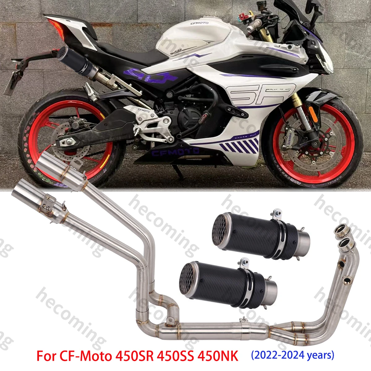 Exhaust Header Pipe Daul Muffler Slip on For CF-Moto 450SR 450SS 450NK 2022-2024 Exhaust Escape Modify Front Link Pipe