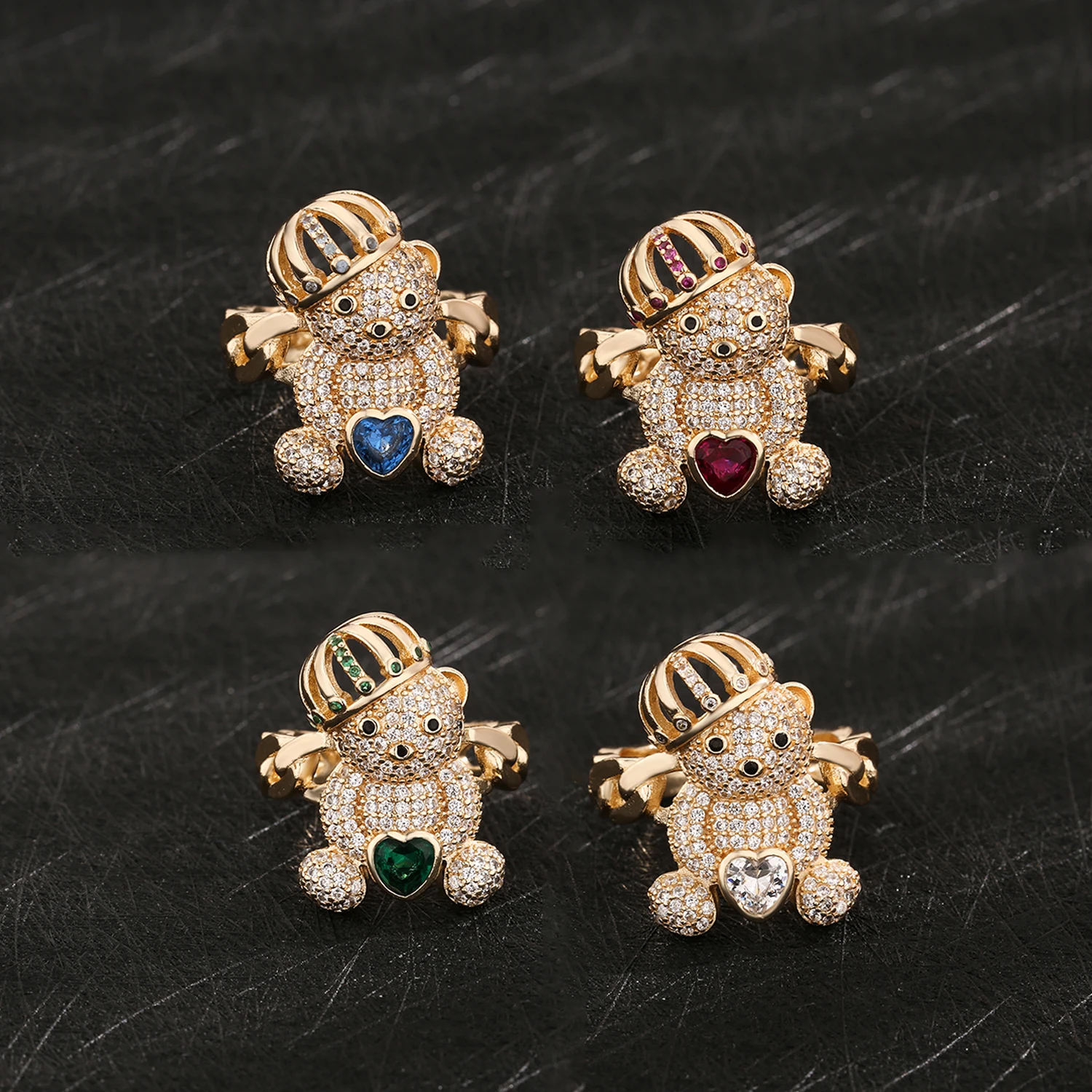 VCT bear ring with crown original zircon copper material teddy bear jewelry gift ring for friends wholesale price