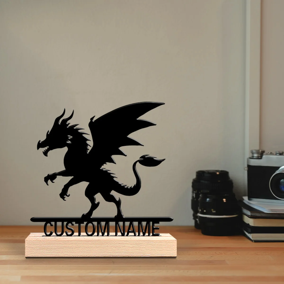 1pc Dinosaur Customizable Letter Metal Statue Iron Ornament Art Crafts With Wood Base With Wood Base Office Desk