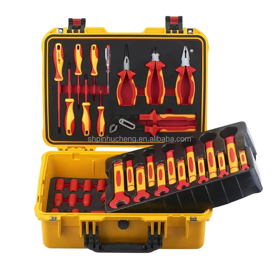 46pcs car repair insulation VDE tool 1000V open end wrench socket T-wrench combination pliers insulation suit