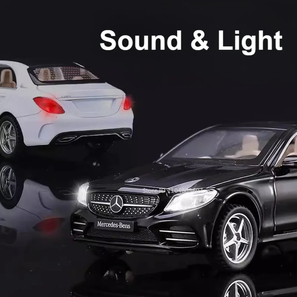 Voiture l'inventaire Mercedes-Benz C260L en alliage moulé sous pression, échelle 1:32, son et lumière, jouets à dos nervuré, modèles miniatures, cadeaux pour garçons, objets de collection