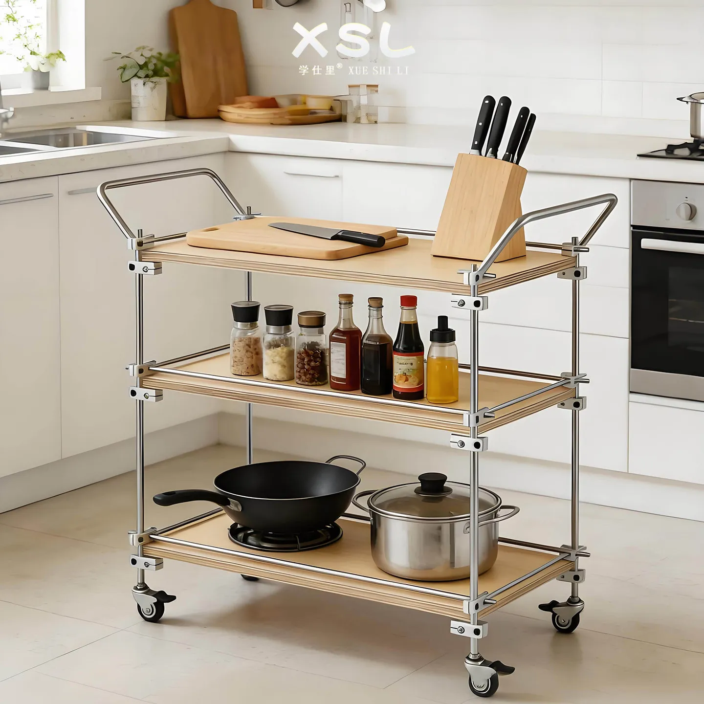 

Hxl multi-tier marine plywood mobile cart storage rack with wheels, aluminum profile frame