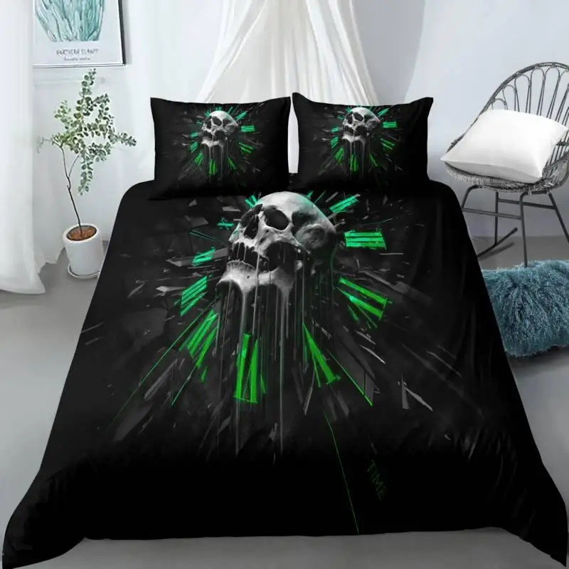 Edredón Nórdico Calaveras Punisher Y Esqueletos – Funda Nórdica Y Funda De Almohada Microfibra